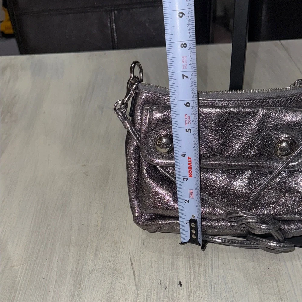 Rare Coach Poppy Limited Edition Metallic Double Button Silver Crossbody